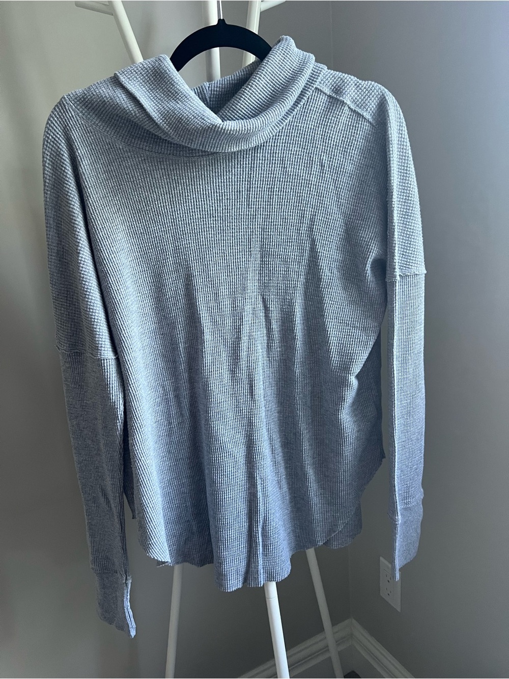TNA Light Blue Waffle Knit Cowl Neck Long Sleeve Tee